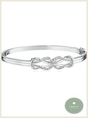 Sterling Silver Diamond Double Knot Bangle Bracelet 7in